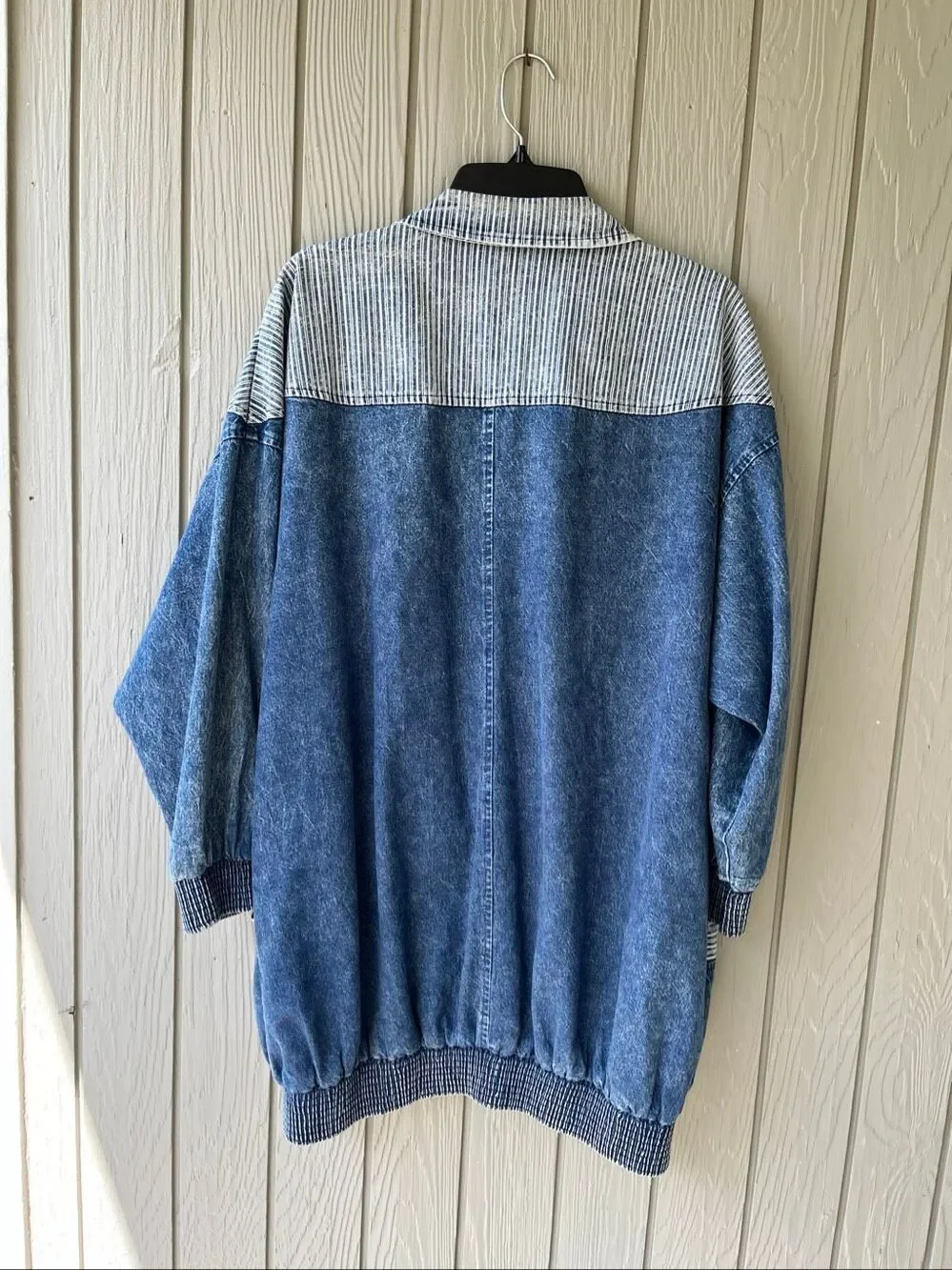 VTG 80s Denim Jacket M Railroad Stripe Oversized Slouchy Acid Wash USA